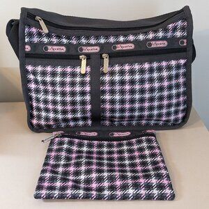 LeSportsac Pink/Gra Plaid Deluxe Everyday Bag